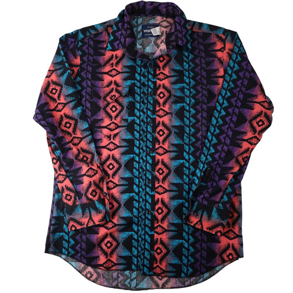 Vintage Wrangler Vibrant Southwestern Print Cowboy Shirt
